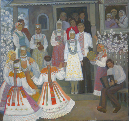 В. Сандомирова. Деревенская свадьба. 1972. Х., м. 190 х 180. ЧГХМ